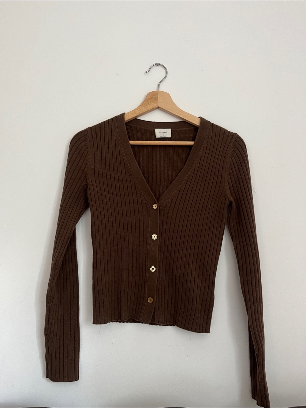 Wilfred Chocolate Brown Ribbed V-Neck Button Cardigan